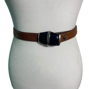 Vintage 80’s ROBIN KAHN Genuine Lizard Leather Belt Silver/Dark Navy Blue Buckle